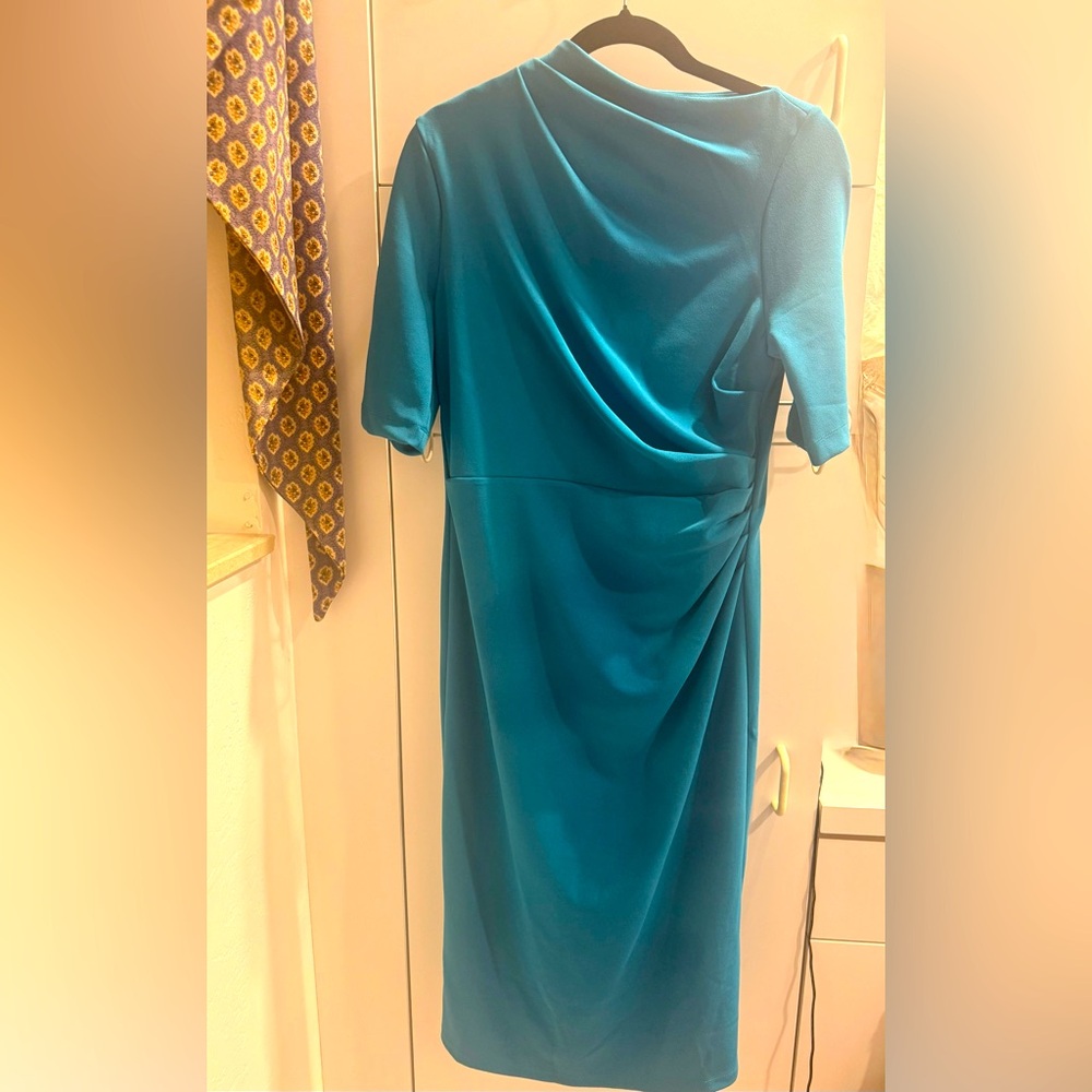 Sleek Maggy London Aqua Blue Dress With Flattering Ruching